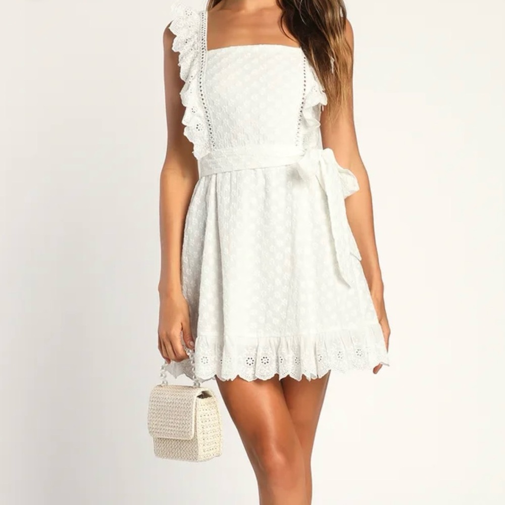 Lulu’s White Eyelet Lace Mini Dress